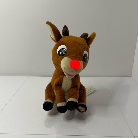 Vintage '90s Gemmy Singing Rudolph The Red Nosed Reindeer Light Up Nose 8" Plush - Picture 10 of 14